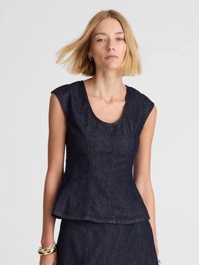 NWT Madewell Denim Seamed Scoopneck Top in Rinse Wash - 2